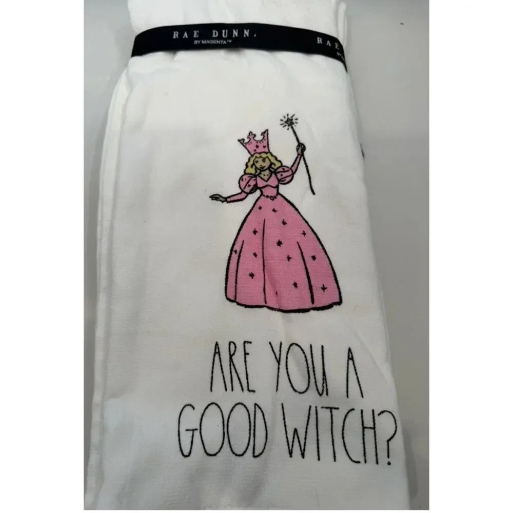 Rae Dunn Halloween Witch Towels Set of 2 Good Witch Bad Witch Kitchen Decor NEW